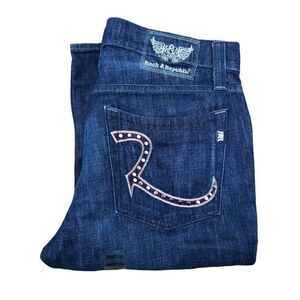ROCK & Republic Embroidered Jeans Size 33 Blue BRAND NEW